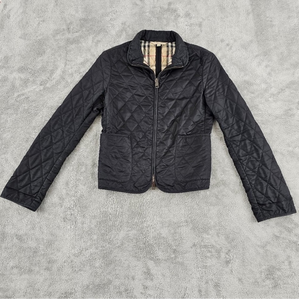 Burberry London Jacket Womens Small Black Quilted Full-Zip Jacket